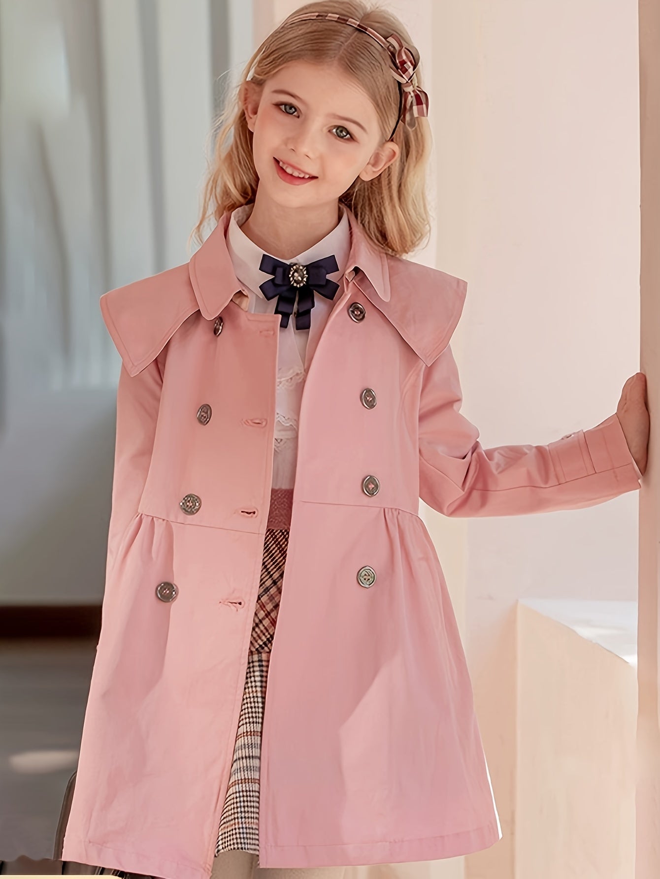 Girls Trench Coat Autumn Winter Princess Style Woven Polyester Tailored Waist