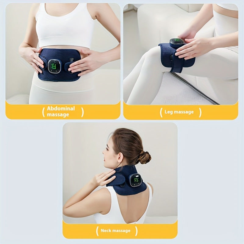 Cordless Graphene Heating Belt with Dual Motor Vibration LED Display Adjustable Temperature USB Rechargeable for Abdomen Neck Legs