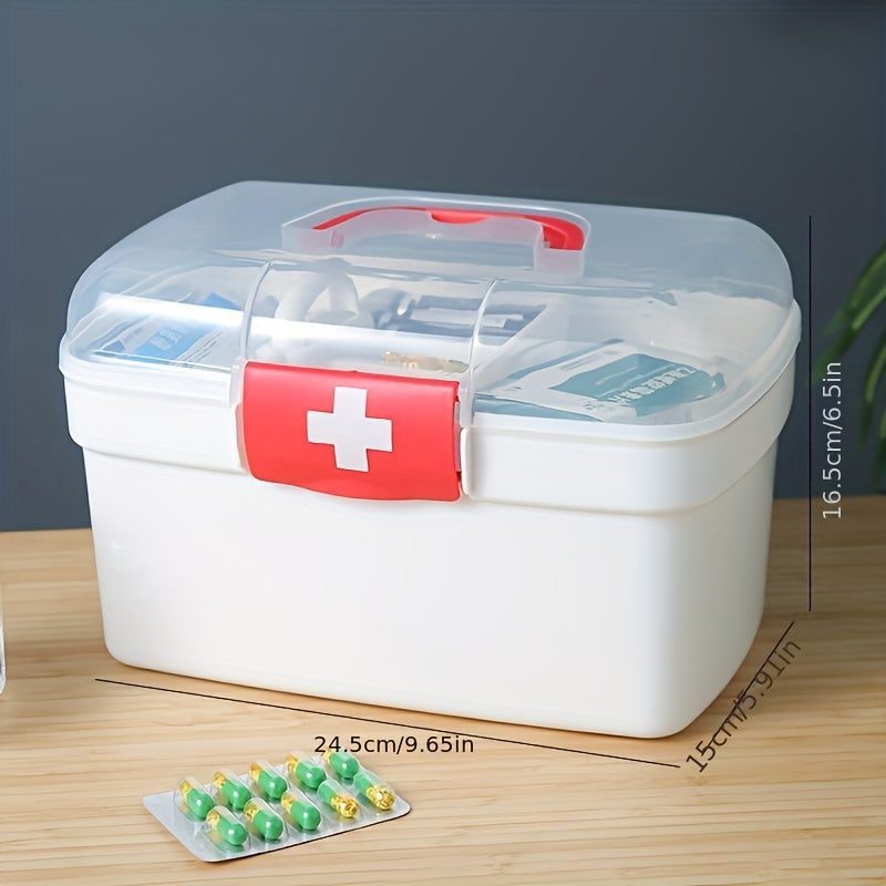 Large Capacity Handheld Plastic Medical Emergency Kit with Multiple Compartments for Home and Outdoor Use