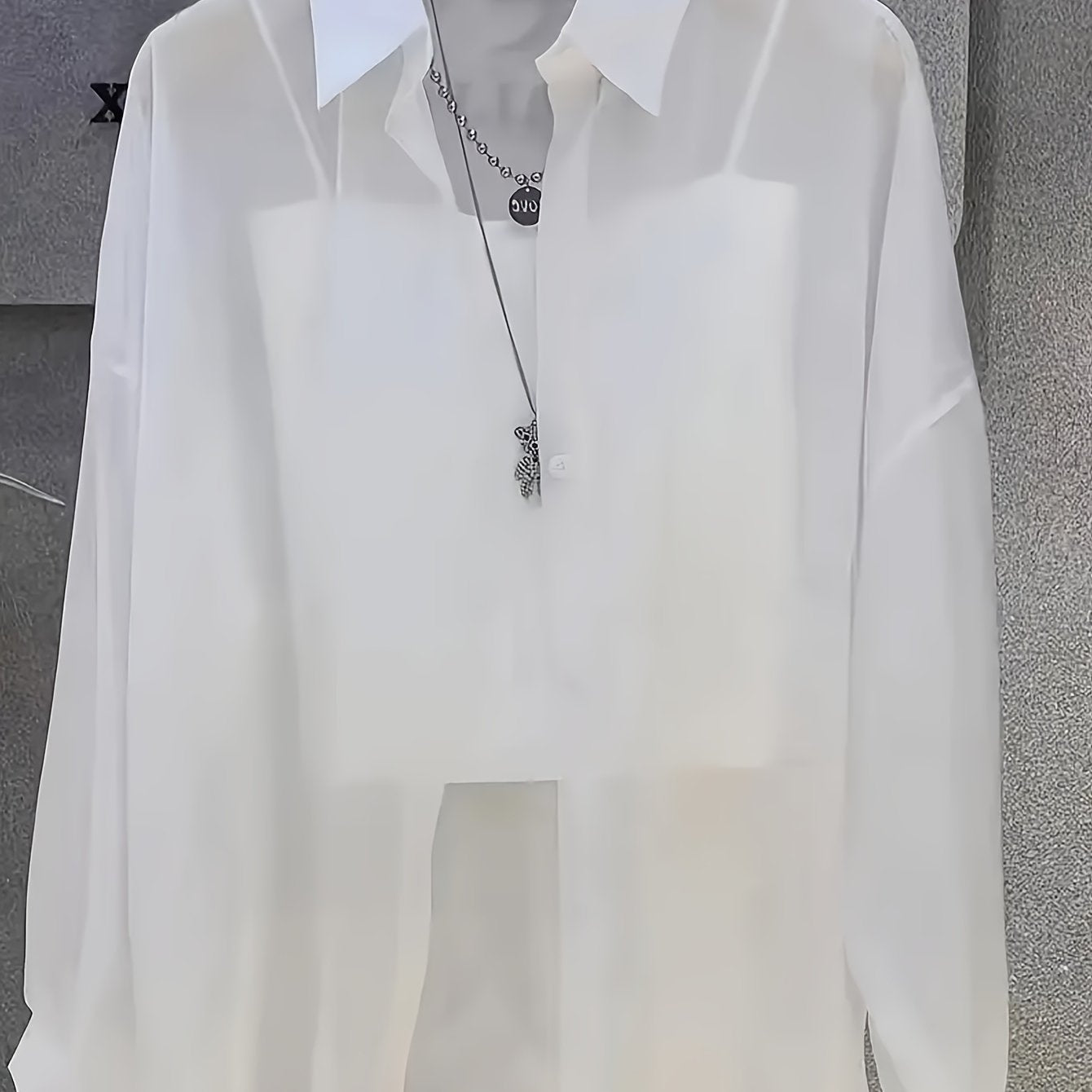 Women's Sheer Long Sleeve Button Shirt Spring Fall Solid Polyester Casual