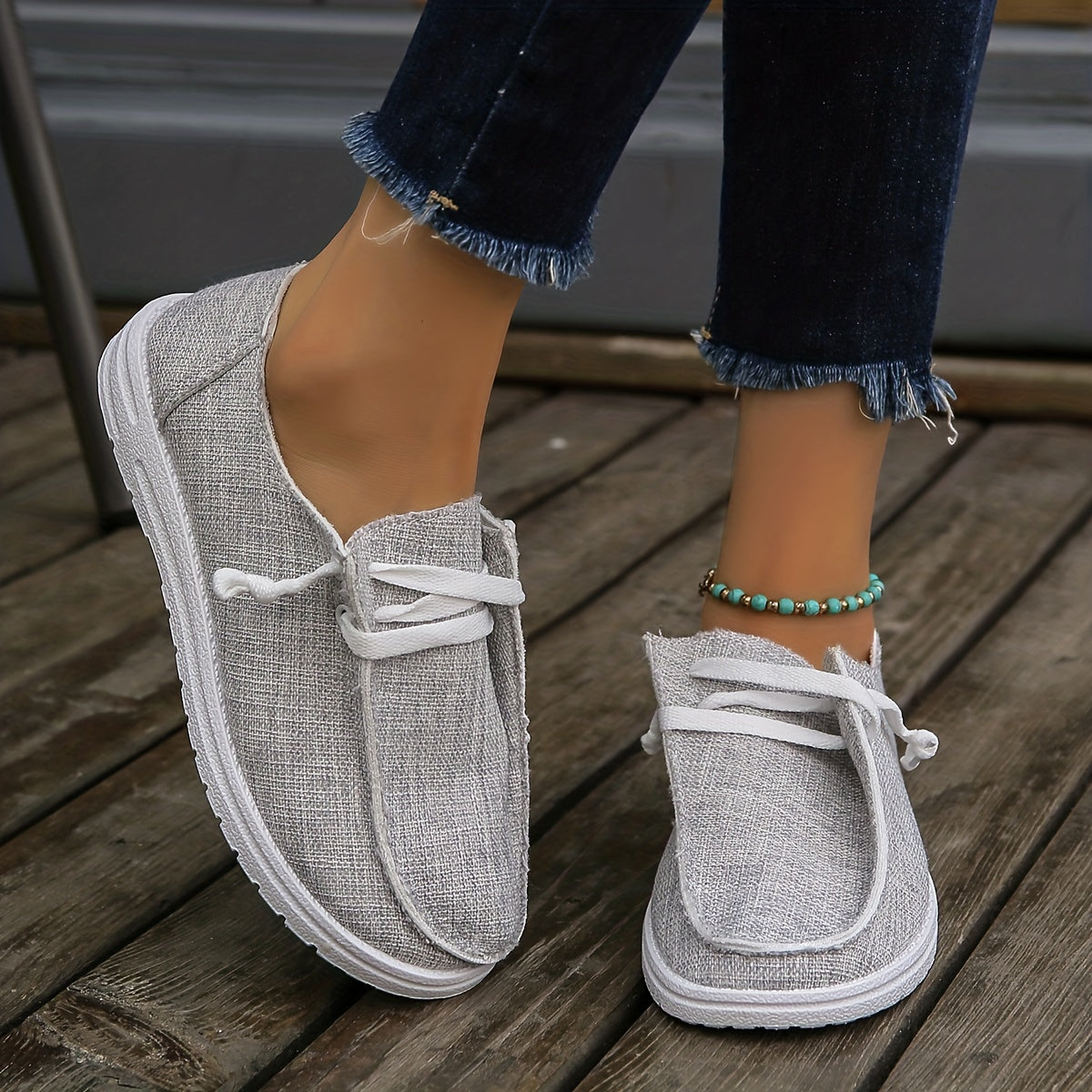 Women's Plus Size Lightweight Breathable Penny Loafers Gray White Casual Slip-On Shoes