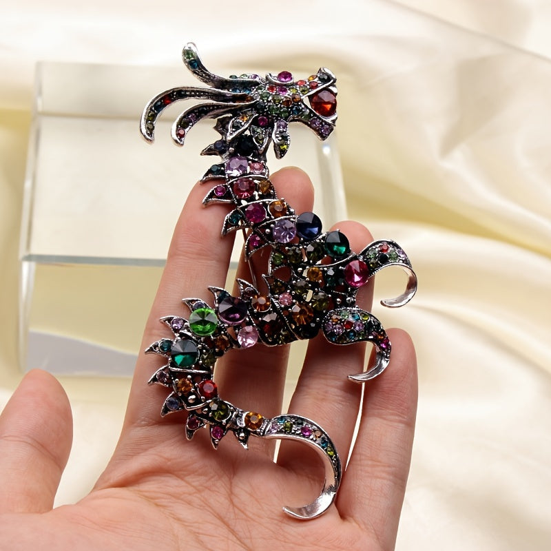 Vintage Crystal Dragon Brooch Pin Oversized Vibrant Animal-Shaped Jewelry