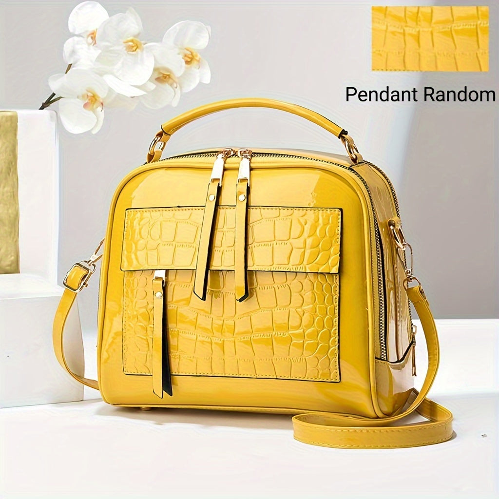 Многоуровневая глянцевая сумка из PU с застежкой-молнией в красном, черном, желтом, синем и фиолетовом цветах 2024