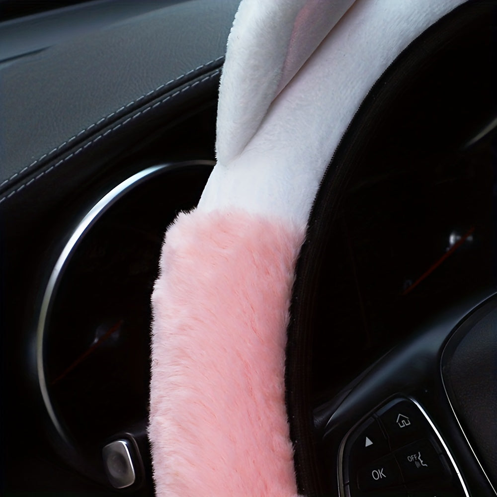 Cute Cat Plush Car Steering Wheel Cover Waterproof Non-slip 37-38cm
