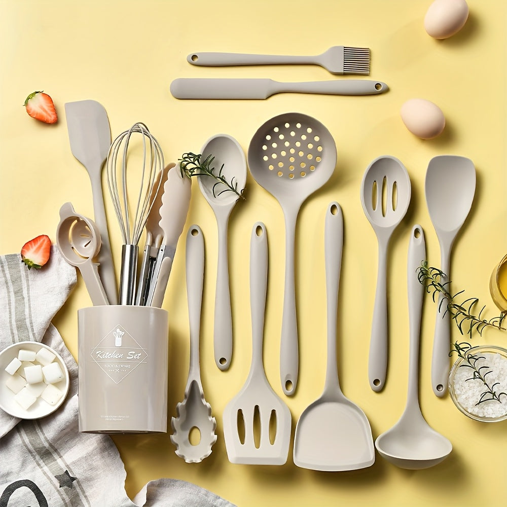 15-Piece Silicone Kitchen Utensil Set with Storage Bucket Non-Stick Heat Resistant