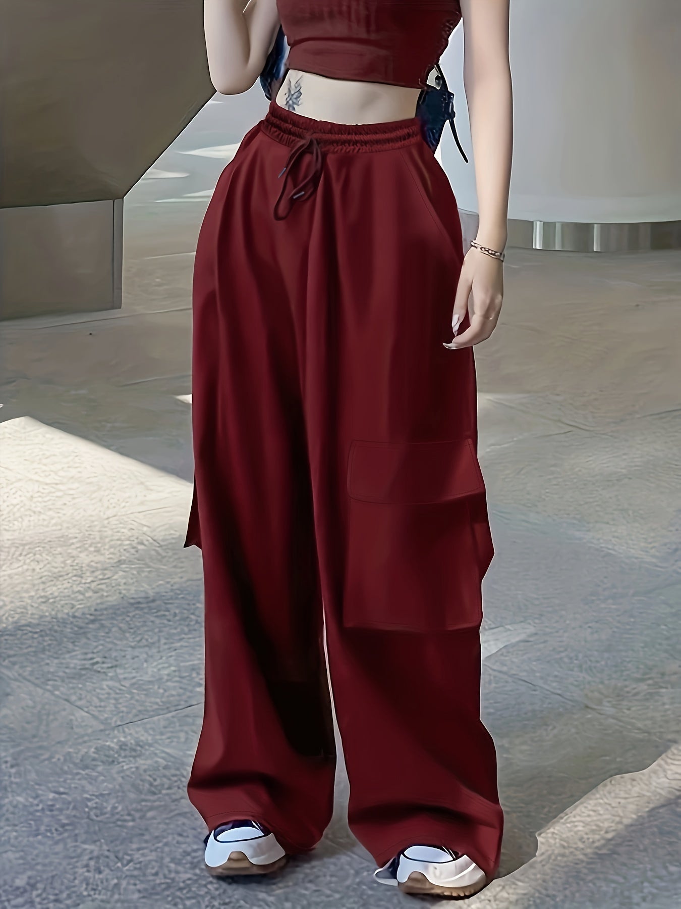 Women Cargo Pants Y2K Spicy Girl Wide Leg Drawstring Polyester Casual