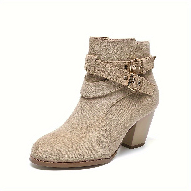 Women's Ankle Boots Leather Side Zipper Chunky Heel Lace-Up Short Boots