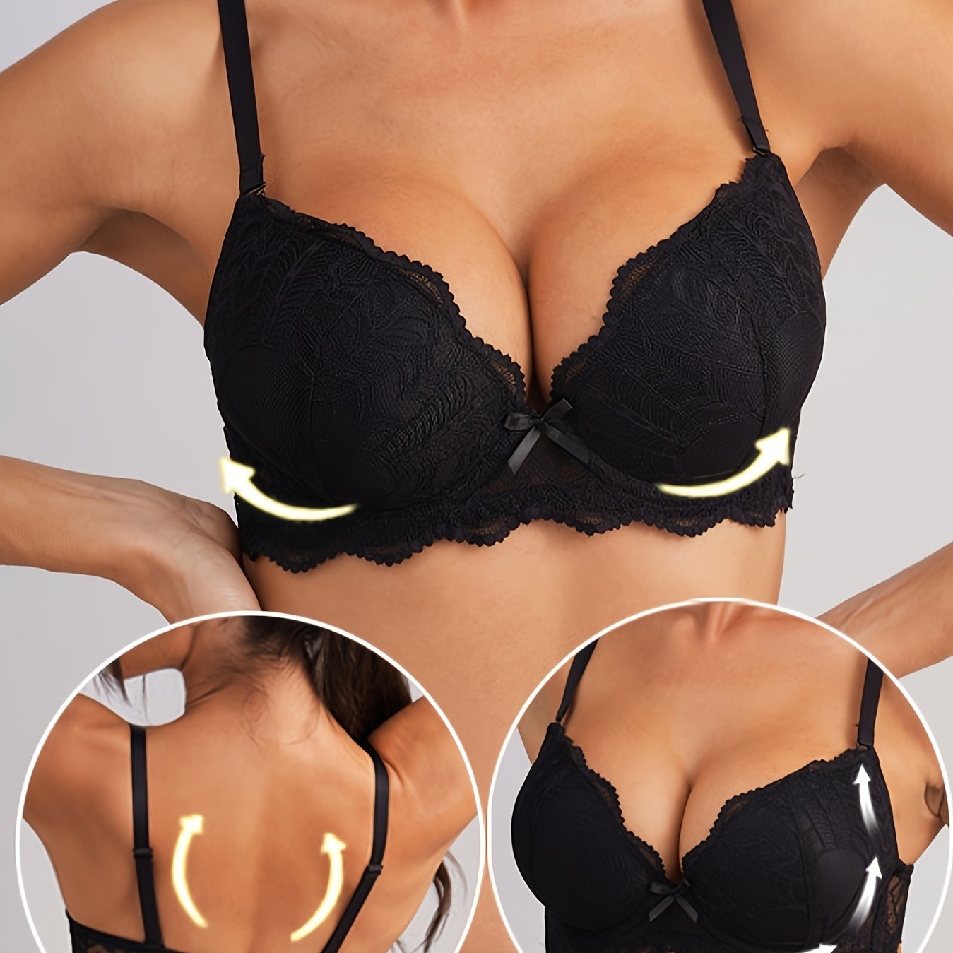 Women's Lace Push Up Bra with Underwire and Bow Detail Comfortable Breathable Lingerie