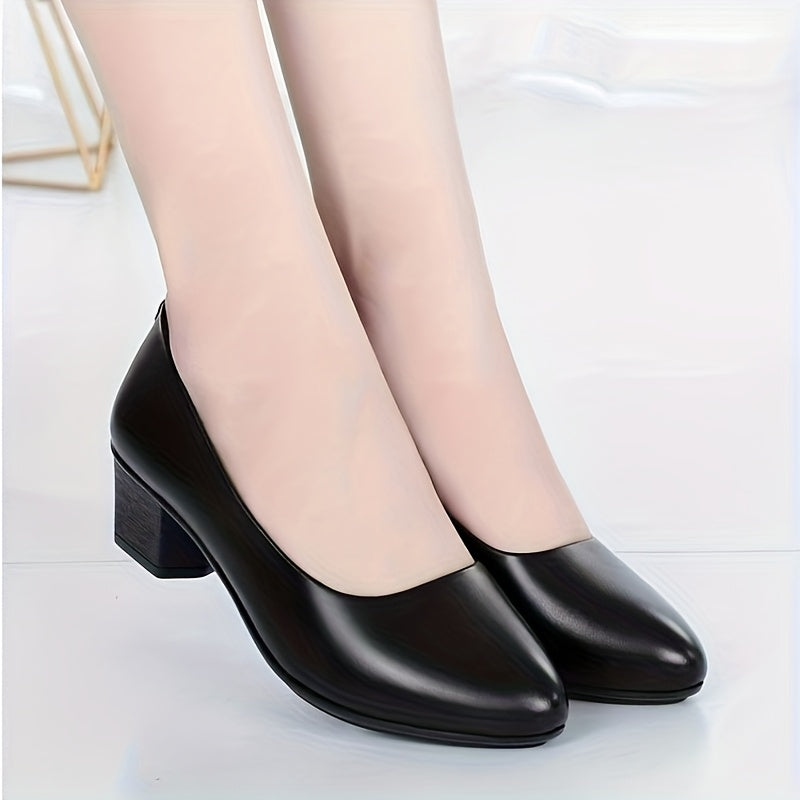 Women Soft Faux Leather Low-Heeled Flats with Pointed Toe Black