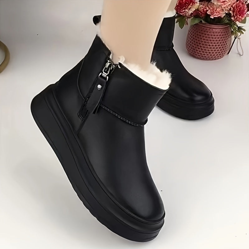 Women's Winter Snow Boots Waterproof Platform Heel Zipper Closure