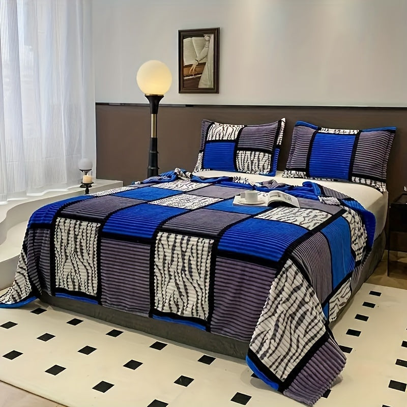 Plaid Flannel Fleece Bed Blanket Polyester Throw for All Seasons Cozy and Easy-Care