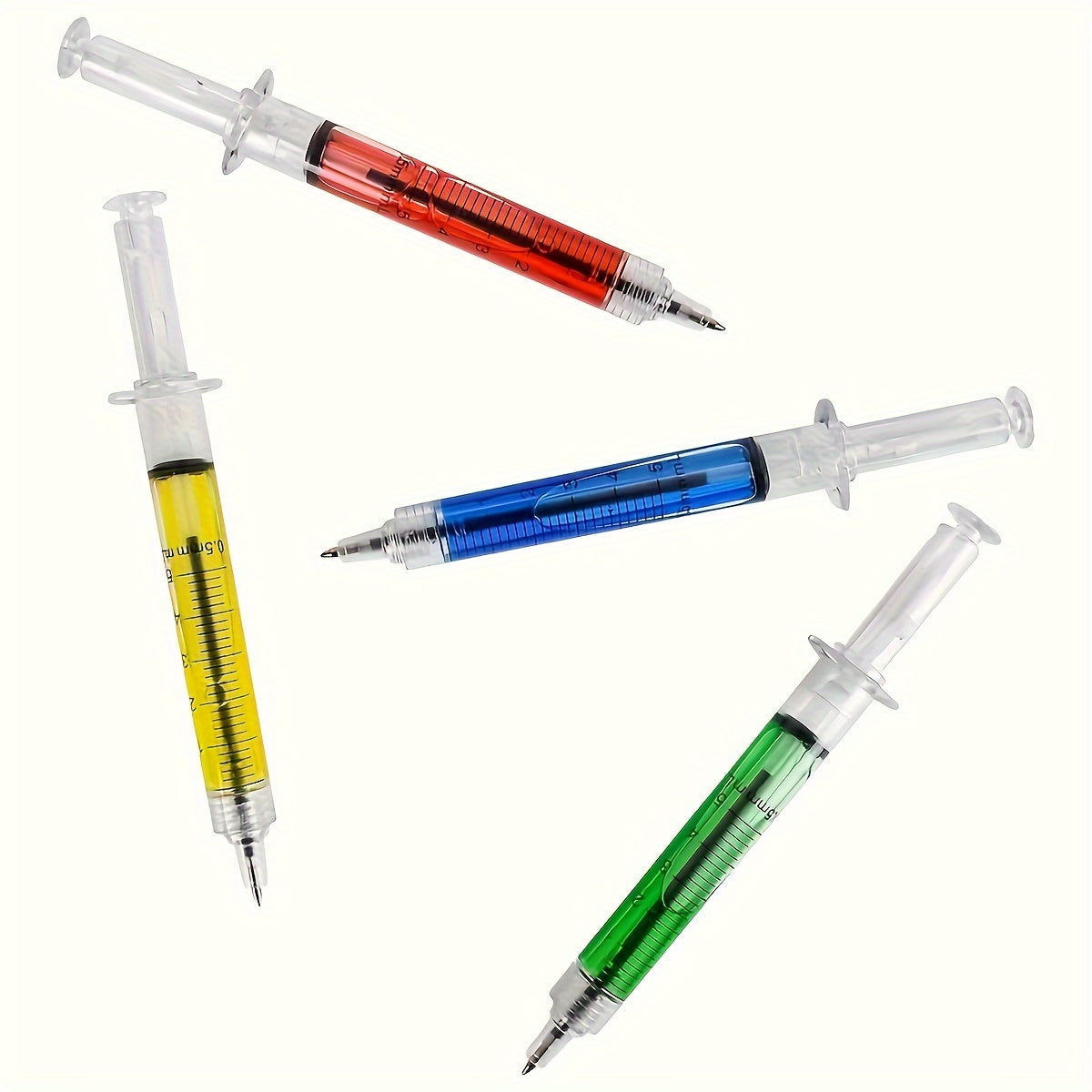 Syringe-Shaped Ballpoint Pens Set of 8 or 12 Plastic Retractable for School and Office