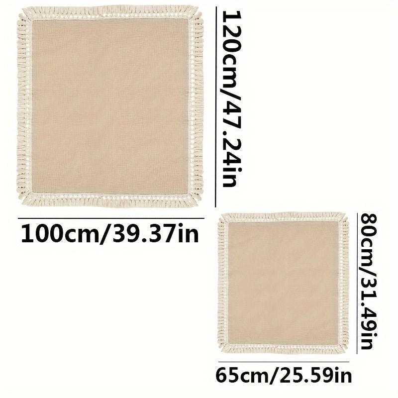 Double Gauze Space Theme Towel with Fringe Beige Pack of 1