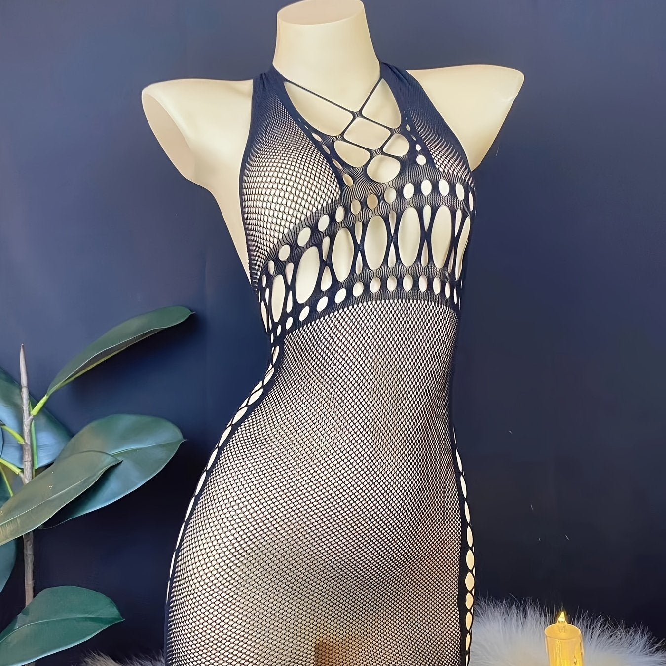 Vestido ajustado sexy para mujer con diseño de malla y destellos