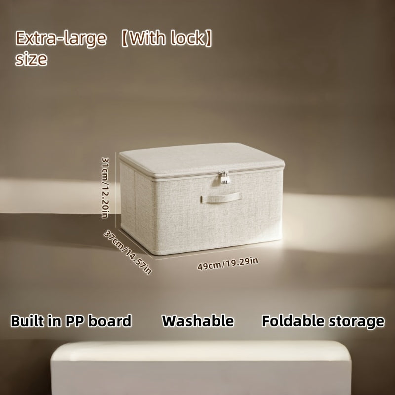 Oxford Cloth Storage Box with Lock Collapsible Clothes Organizer Under-Bed Wardrobe Partition