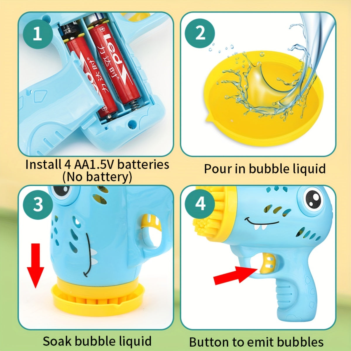 Children's Electric Dinosaur Bubble Gun for Kids Ages 3-6 with 36 Nozzles LED Lights Plastic Outdoor Toy