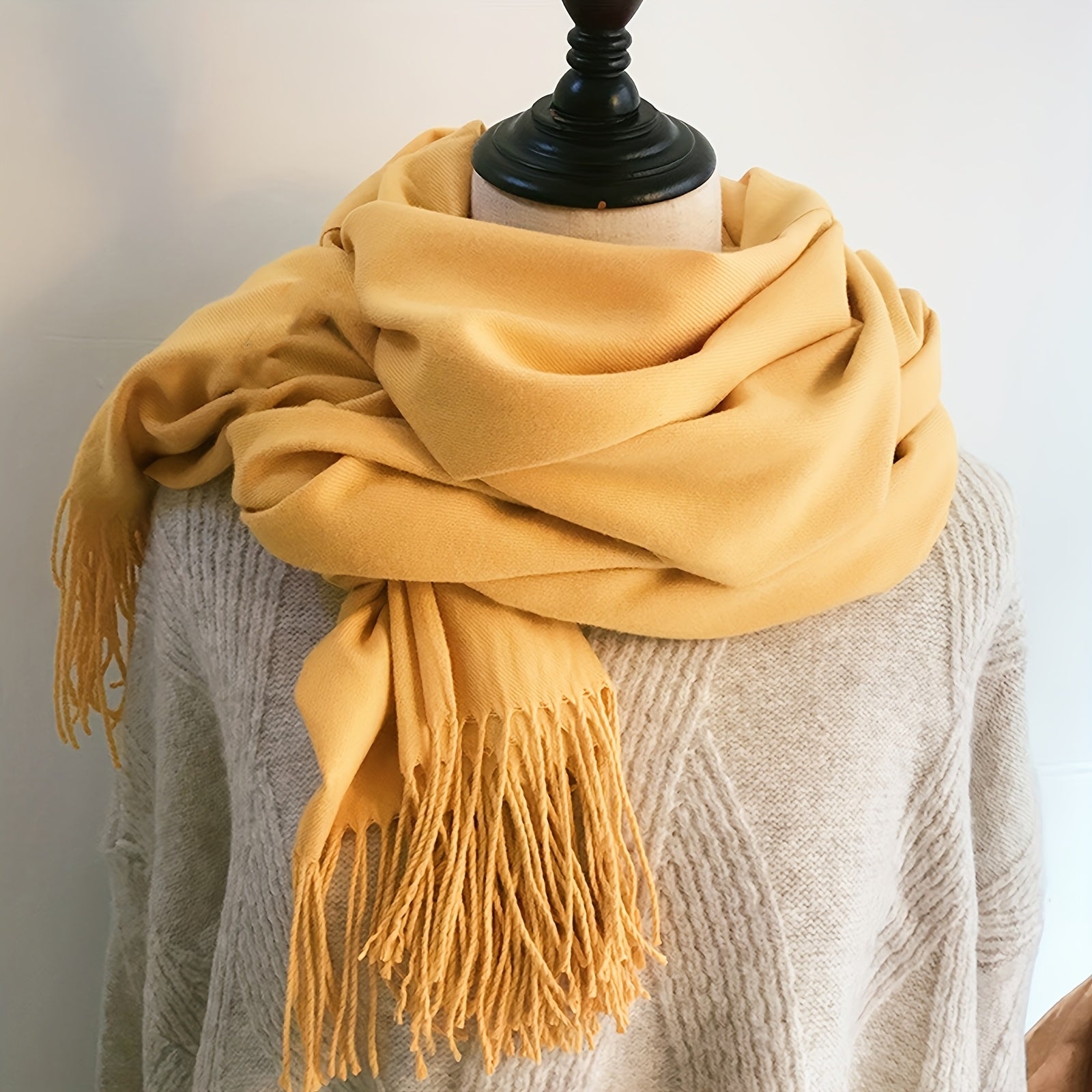 Women’s Solid Color Tassel Scarf Thin Warm Windproof Accessory