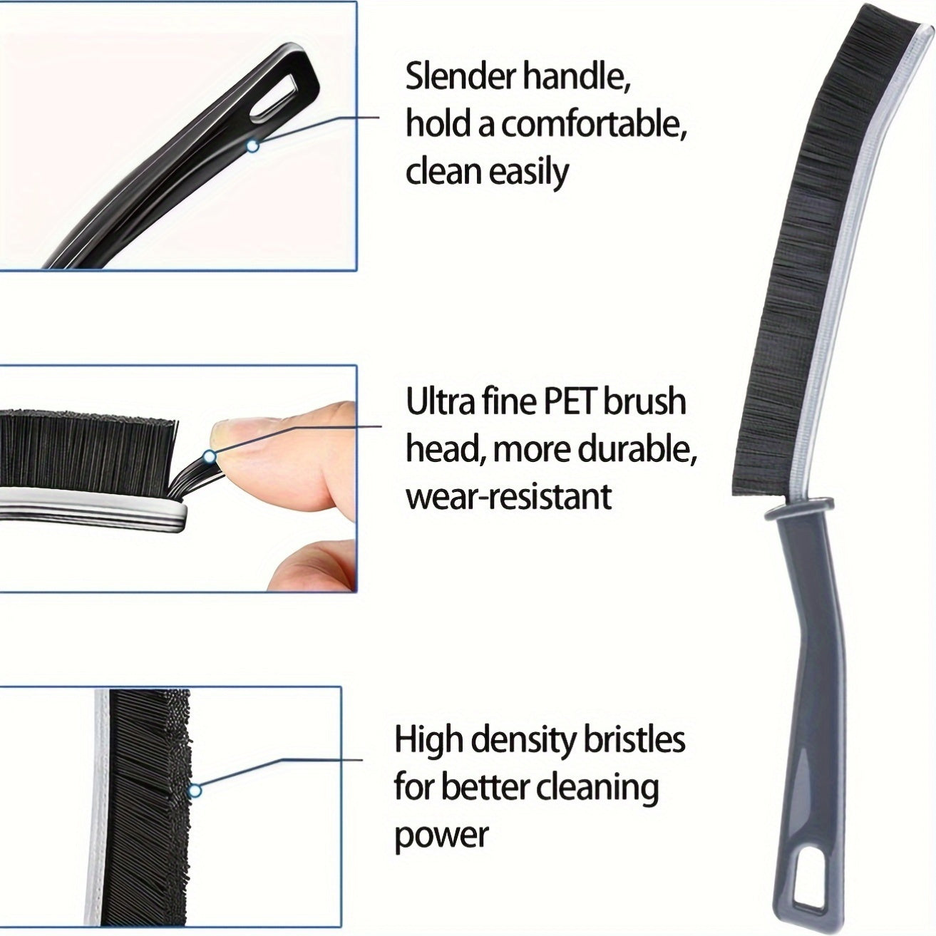 Soft Bristle Crevice Cleaning Brush with Comfort Grip Durable PET Material
