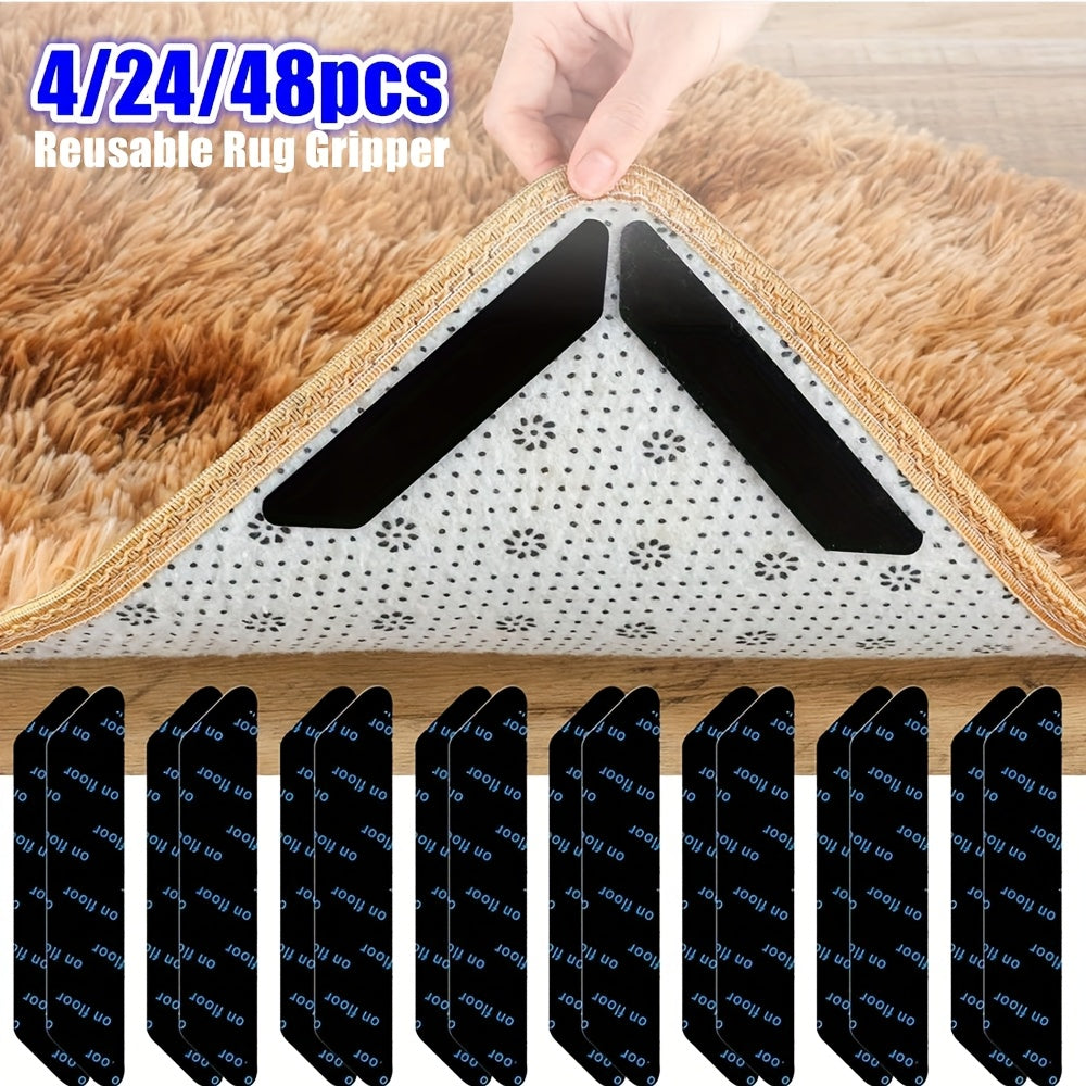 Reusable Carpet Tape with Self-Adhesive Corners and Edges Gripper Pads for Rugs