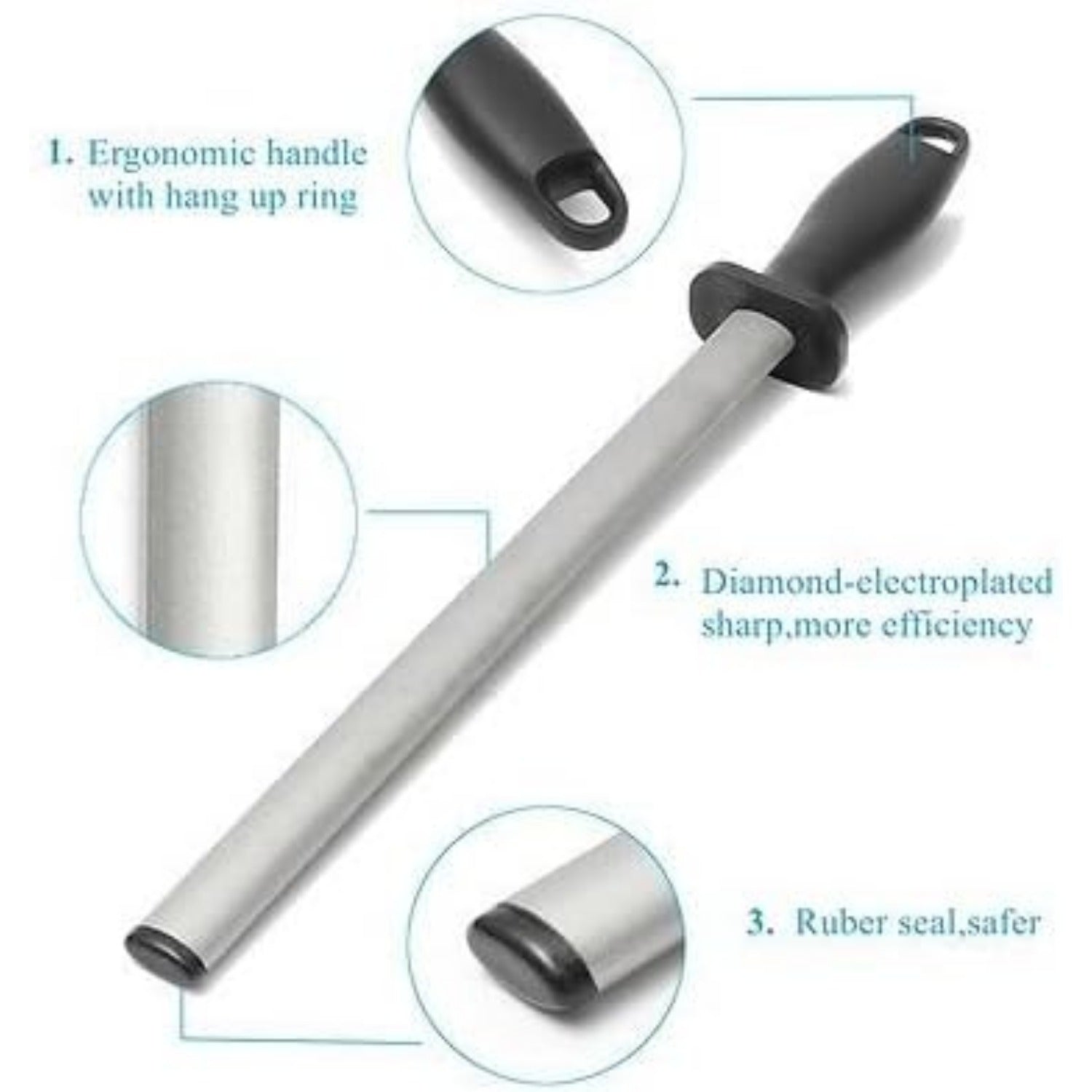 15-Inch Diamond Carbon Steel Knife Sharpener Rod for Kitchen and Outdoor Use