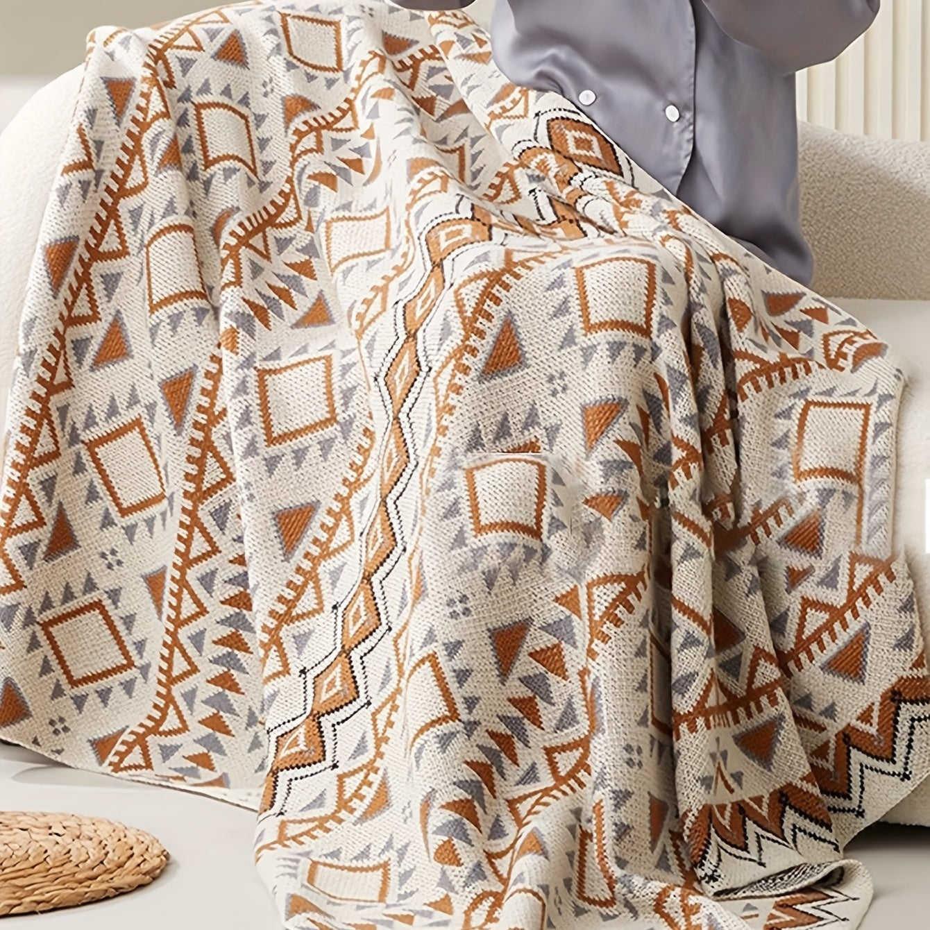 Striped Navajo Style Throw Blanket with Tassels for All Seasons