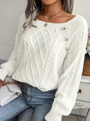 Women's Plus-Size Oversized Knit Sweater Long Sleeve Button Detail Winter Top