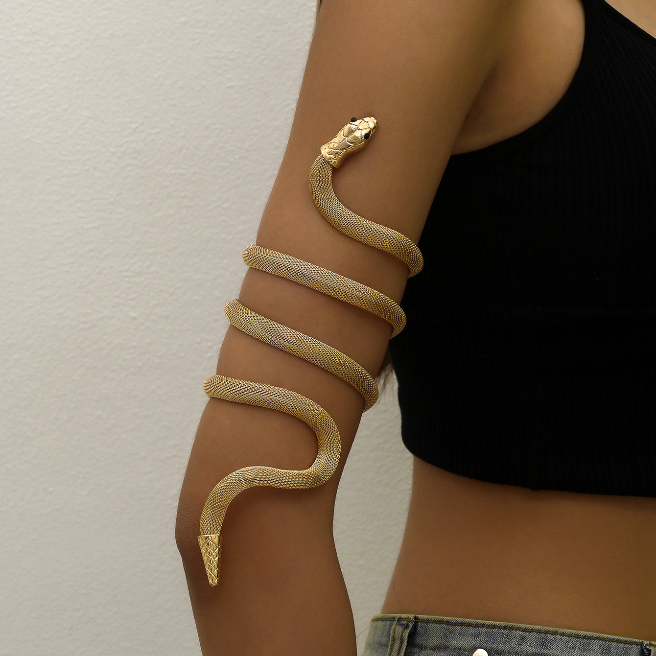 Golden Snake Pattern Metal Bangle Bracelet for Women Open Wrap Design