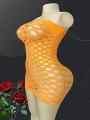 Women's Elastic Lace Mesh Dress with Large Hip Hole Tube Top Sexy Net Skirt