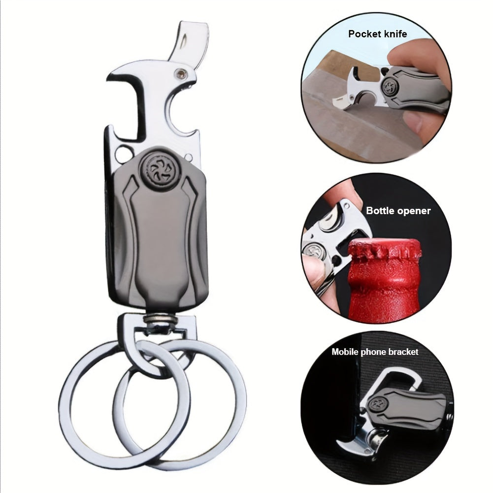 Multipurpose Keychain with Spinner, Bottle Opener, Key Holder, Knife, Phone Stand