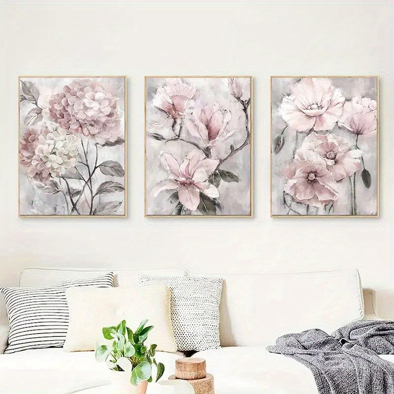 Set of 3 Canvas Flower Wall Art Posters for Living Room Home Decor