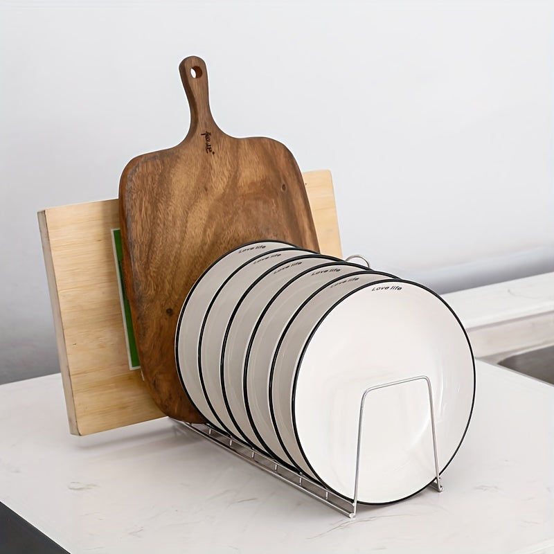 Органайзер из нержавеющей стали для хранения мисок и тарелок, оснащенный подставкой для сушки посуды, идеально подходит для организации хранения кухонных принадлежностей.