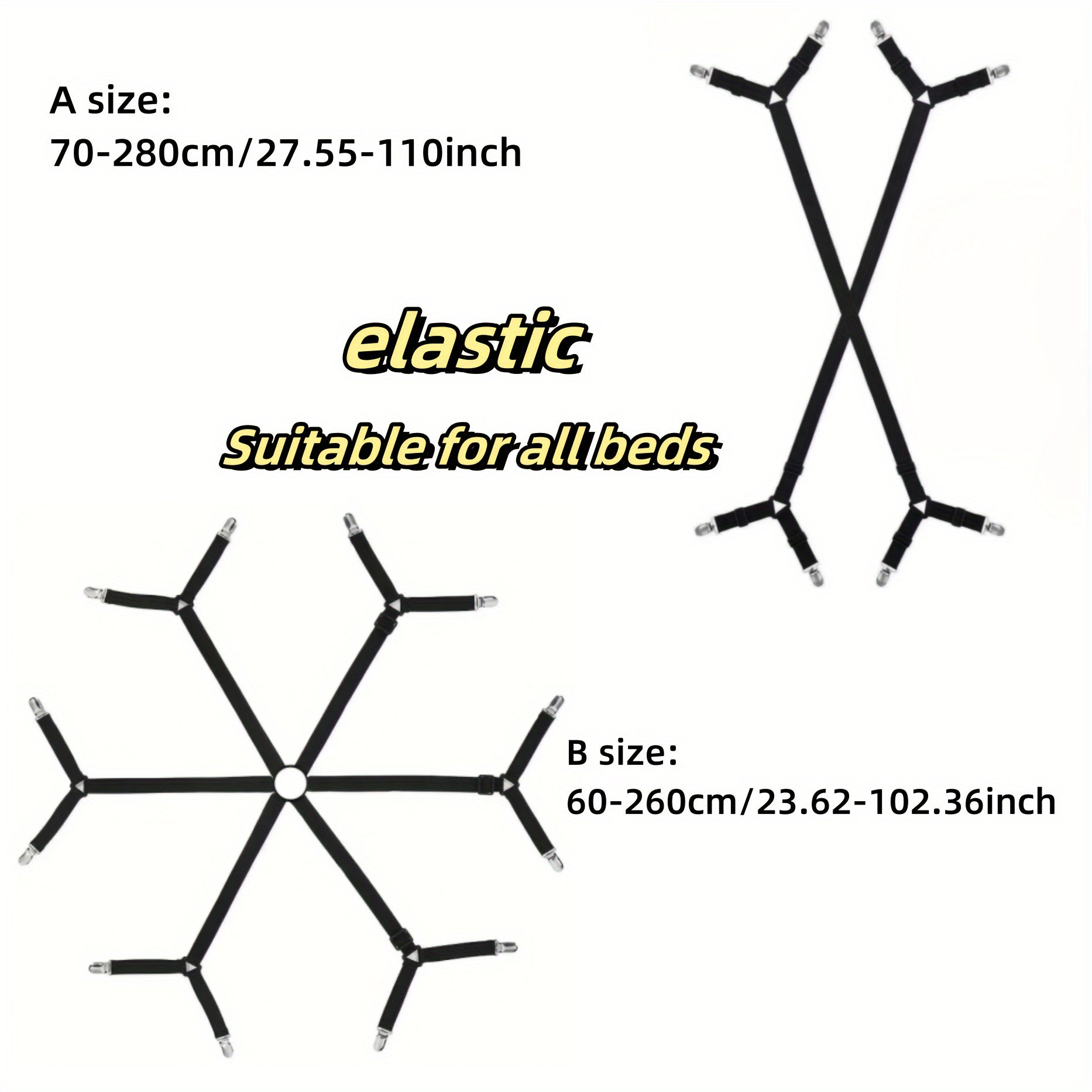 Funda ajustable elástica para sábanas y mantas en negro, clips antideslizantes para colchones, manteles y fundas de sofá
