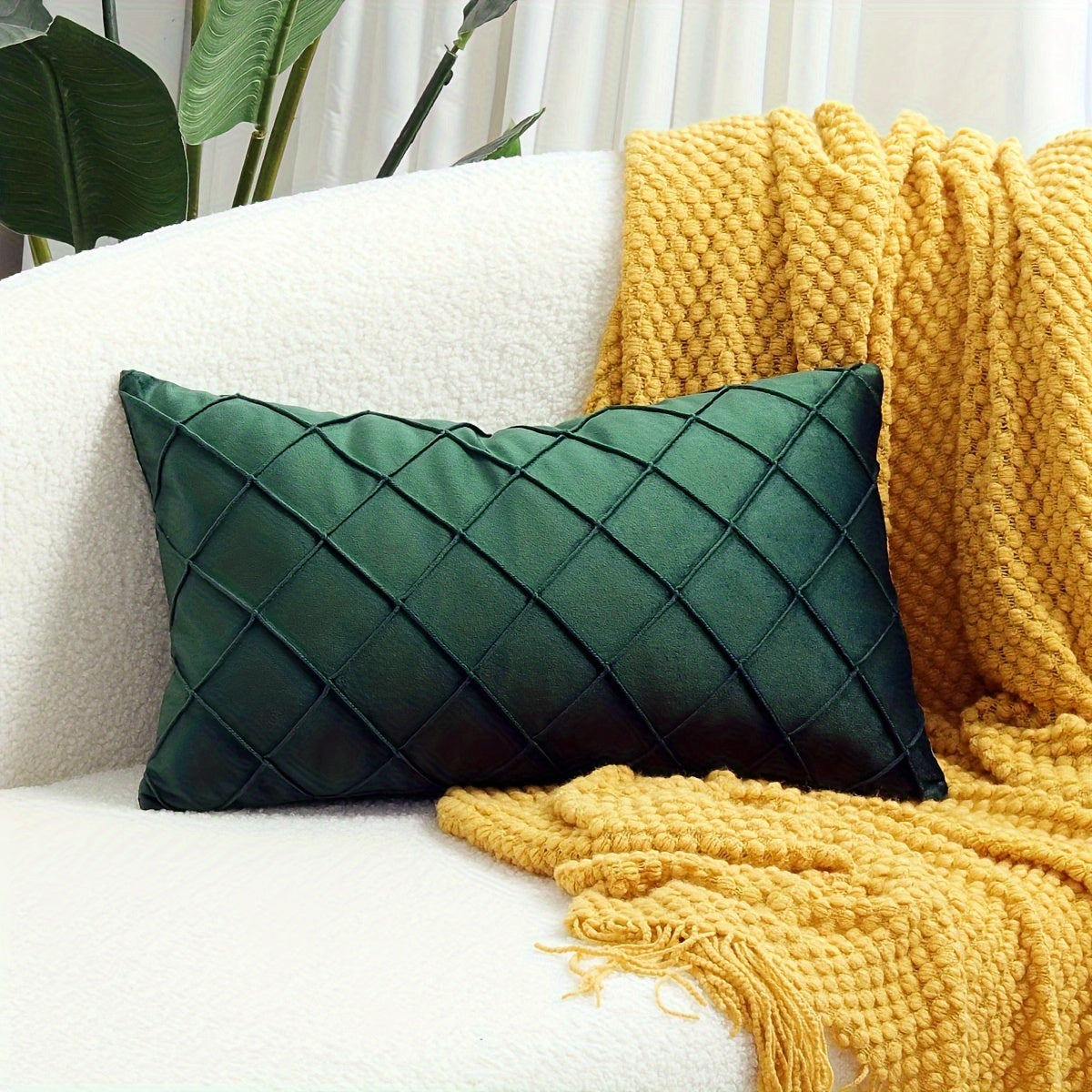 Argyle Polyester Velvet Throw Pillow Cover for Sofa Couch Living Room Decor