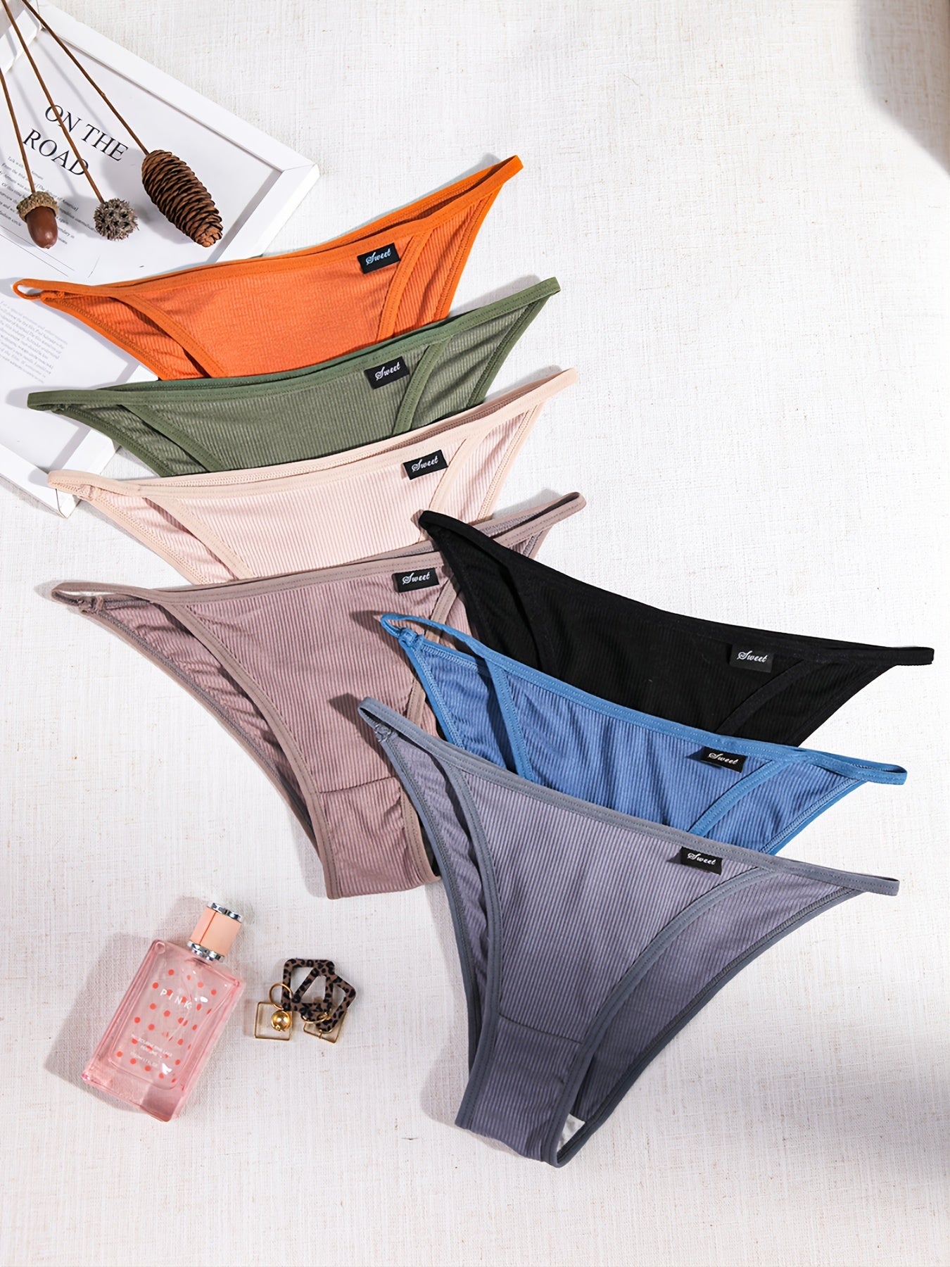 Pack de 7 braguitas de mujer de punto acanalado, sin costuras, de color sólido, lencería interior