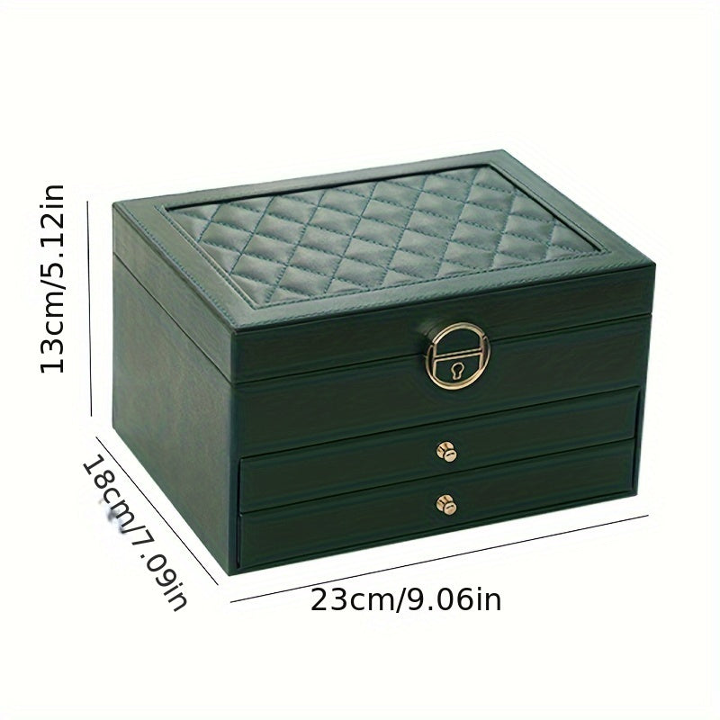 Women’s Faux Leather Multi-Layer Jewelry Organizer Box with Drawer 23x17x13cm