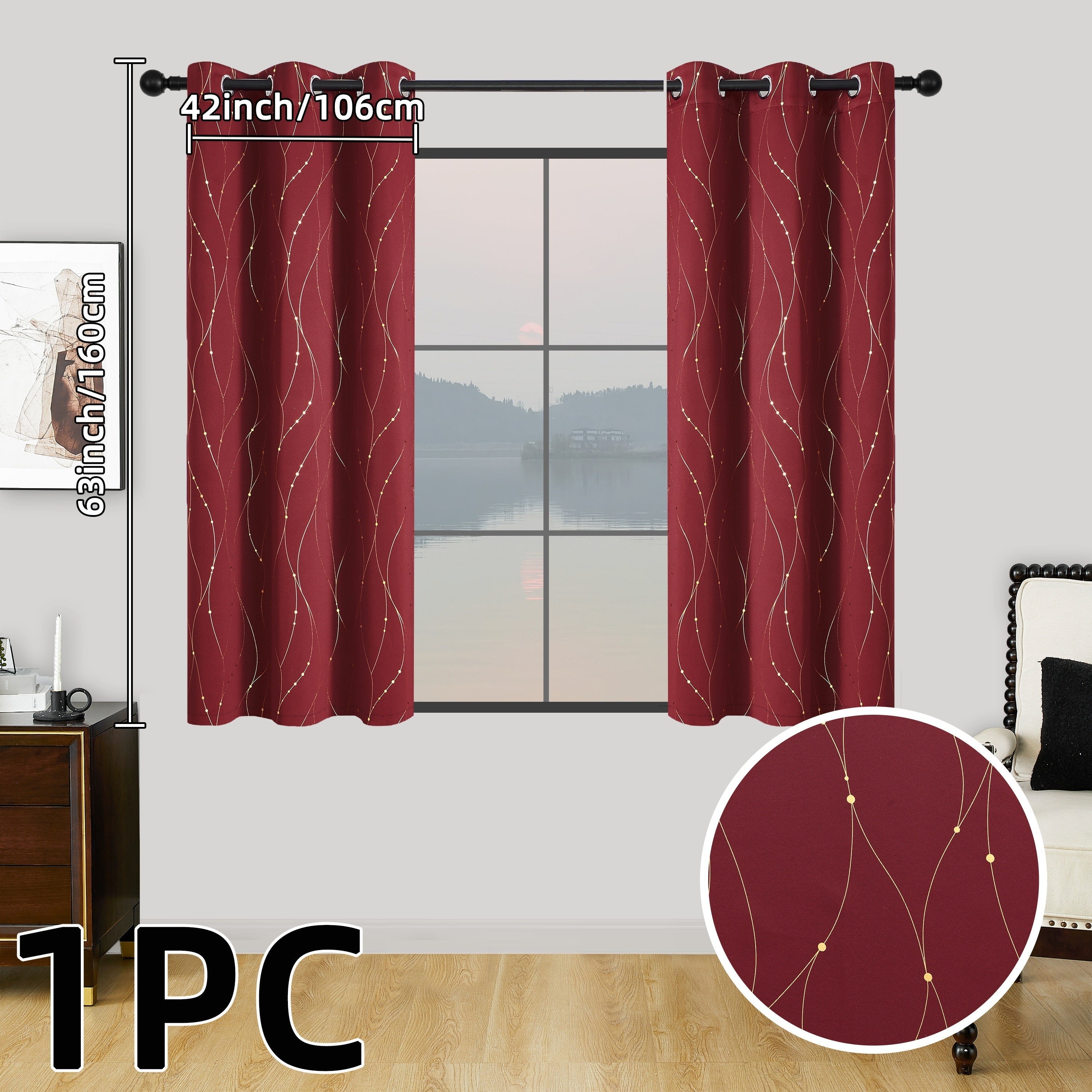 Geometric Pattern Blackout Curtain with Heat Insulation Oil Print Grommet Top for Bedroom Living Room Office