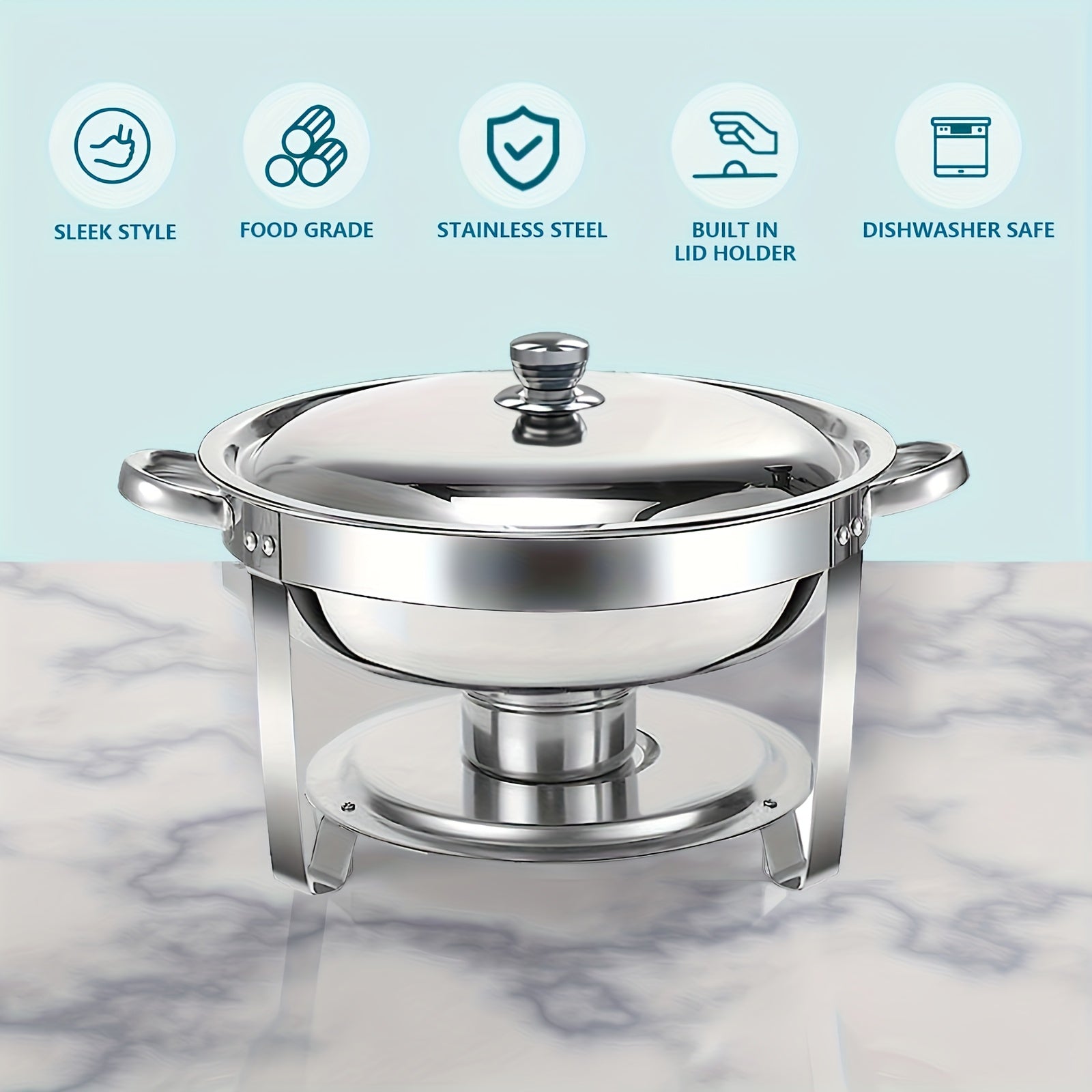 Set of Two Golden Stainless Steel Chafing Dishes with Lids for Catering and Events