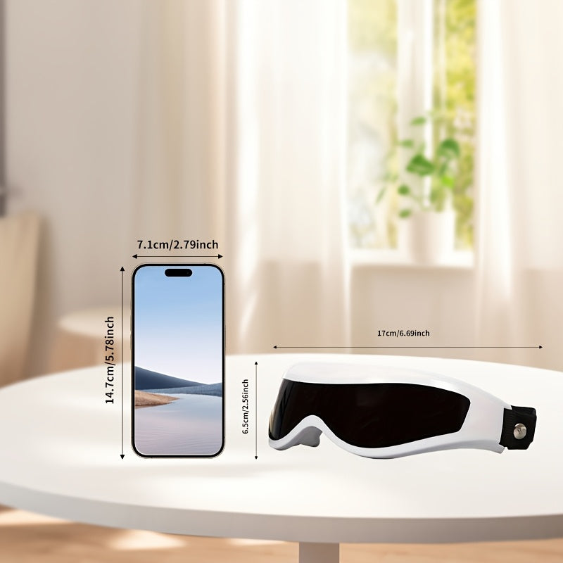 White Portable Electric Eye Massager with Vibrating Eyemask Adjustable Headband No Battery Required for Home Use