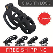 Male Black Breathable Chastity Device with Anti-masturbation Ring