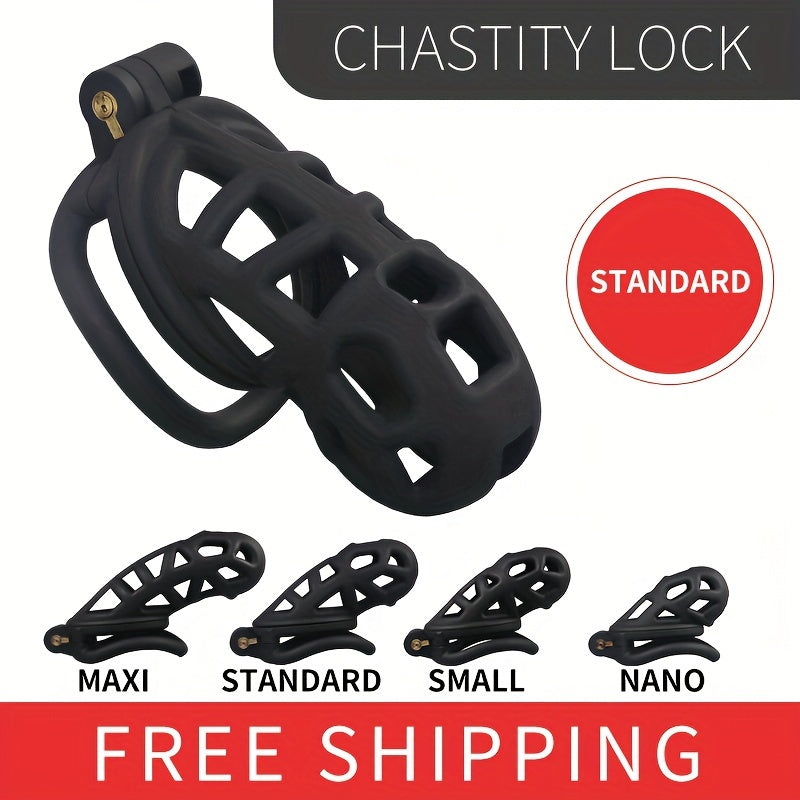 Male Black Breathable Chastity Device with Anti-masturbation Ring
