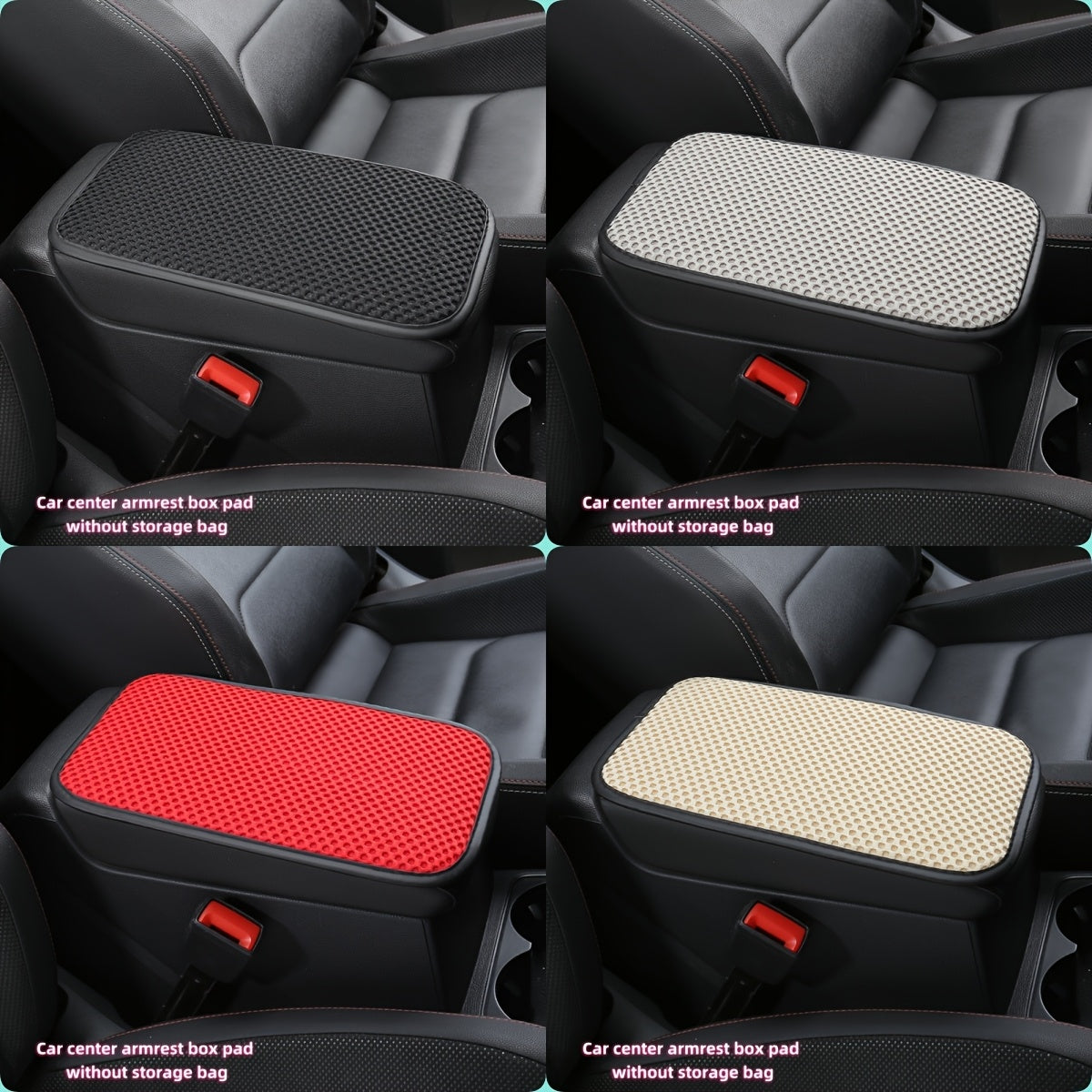 Car Interior Armrest Pad Ice Silk Fabric Storage Space Universal Fit