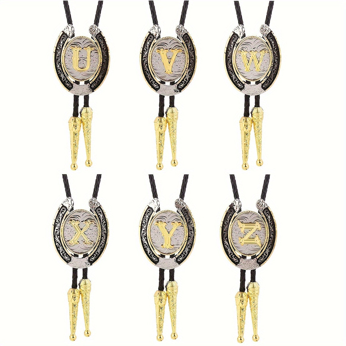 Men's Gold Round Tie with Letters A to Z Western Fashion Street Necklace Accessory