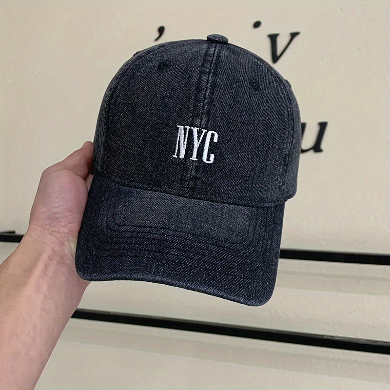 Gorra de béisbol unisex de mezclilla con logotipo de NYC bordado, ajustable, gorra casual para exteriores