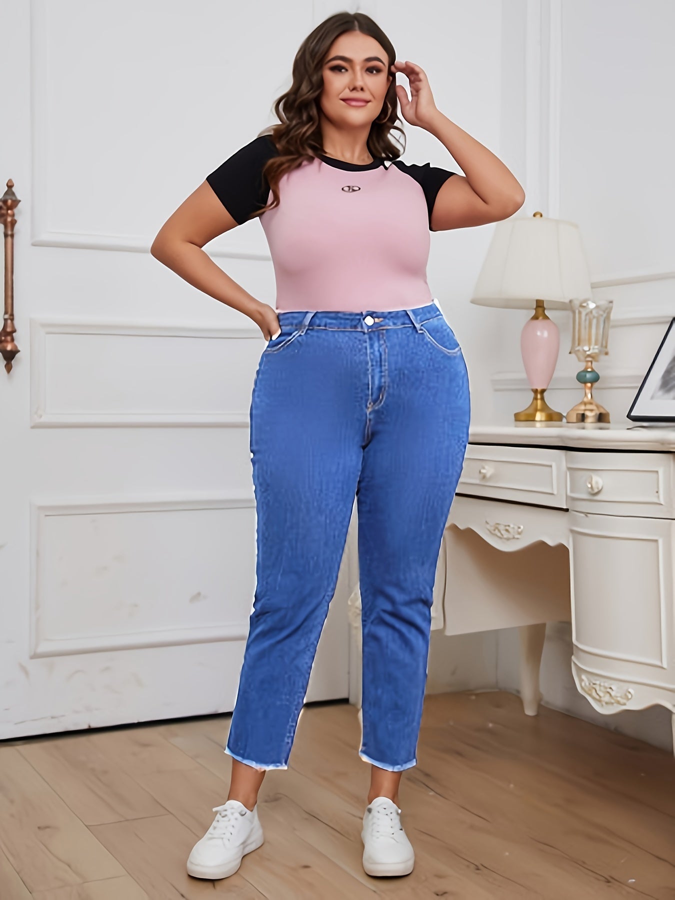 Plus Size High-Rise Tapered Jeans Stretch Denim Casual All-Season