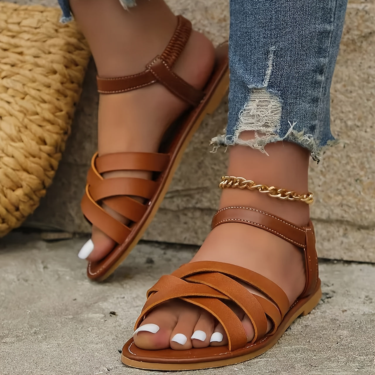 Women's Open-Toe Flat Sandals Casual French Retro Soft Sole