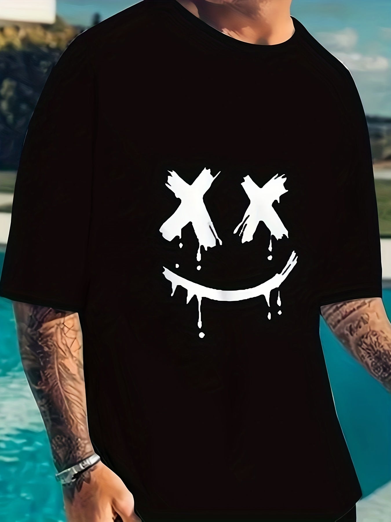 Plus Size Men's T-Shirt and Shorts Set with Smile Face Graphic for Summer Outdoor Sports