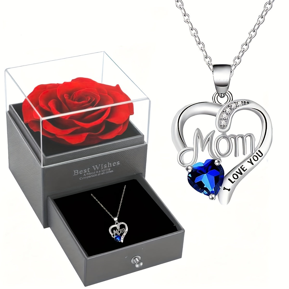 Heart-Shaped Pendant Necklace for Mom with Synthetic Zirconia in Rose Gift Box