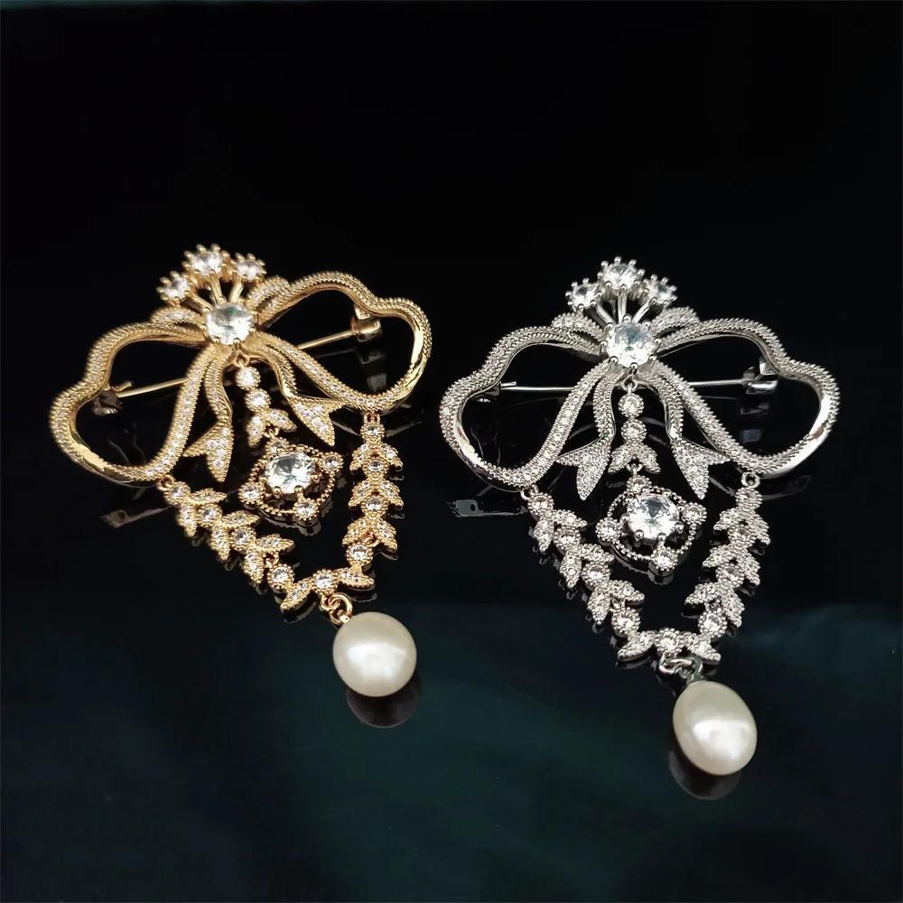 Vintage Crystal Bowknot Brooch Pin Rhinestone Corsage for Women's Dresses