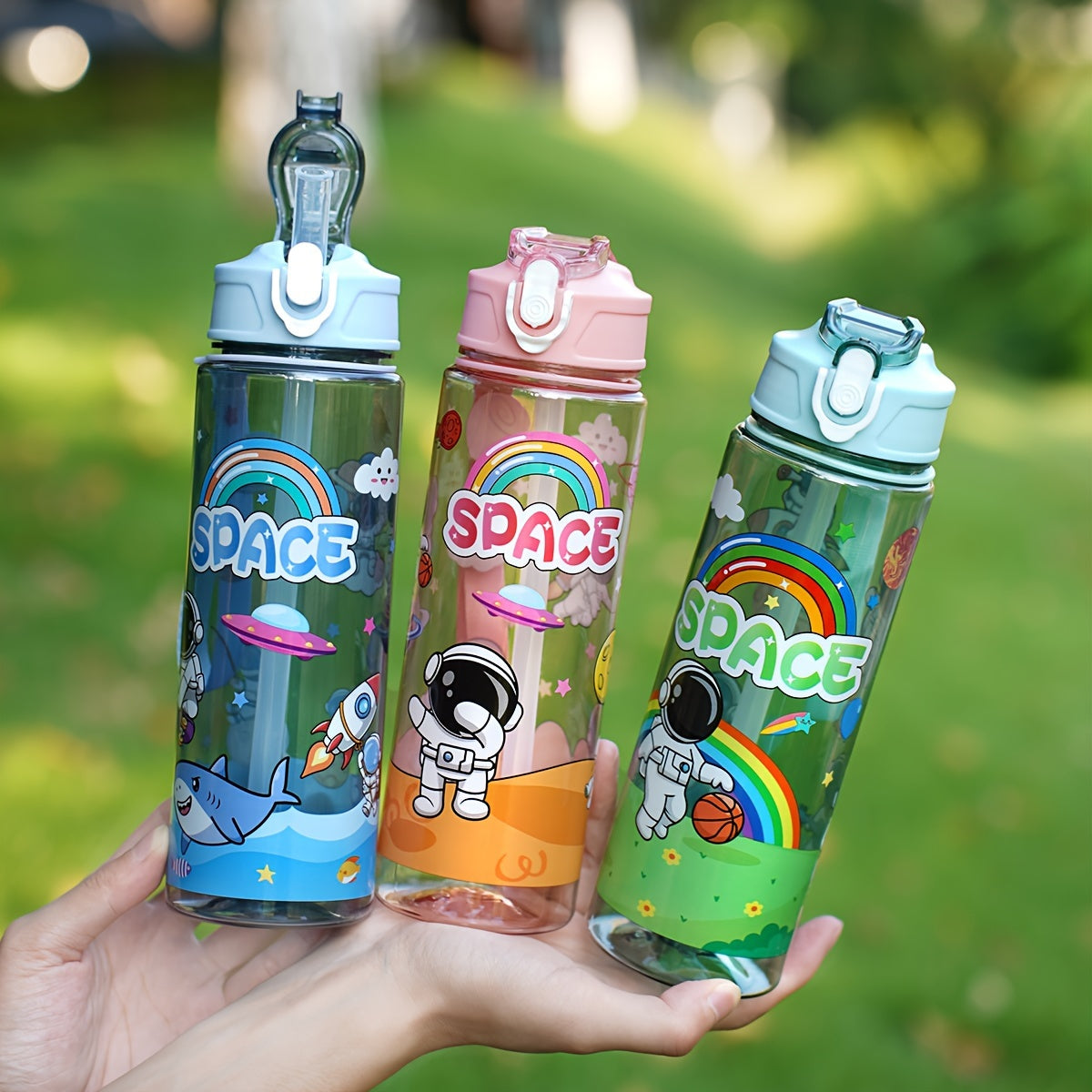 Botella de agua deportiva de 21oz con pajilla y cuerda de transporte para senderismo al aire libre y escuela