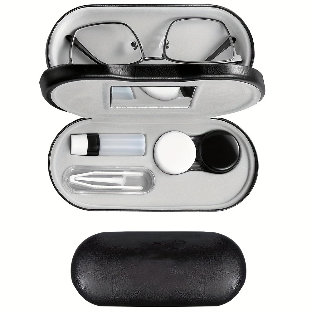 Leather Double Layer Glasses Case with Mirror for Travel and Home Use